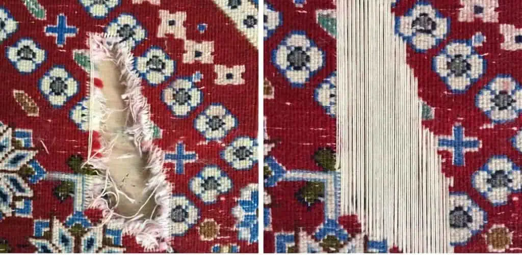 Hole and tear repair for an Oriental Rug 
