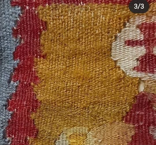 Beautifully restored oriental kilim rug with renewed colors and strengthened weave, showing no signs of previous wear.