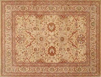 Ziegler Carpet: Floral Design on Beige Ziegler carpet with all-over floral design on a soft beige background.