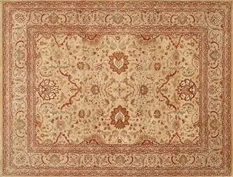 Ziegler carpet with all-over floral design on a soft beige background.