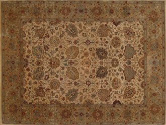 Persian Tabriz Carpet: Beige with Big Floral Design An oriental rug with a large floral design.